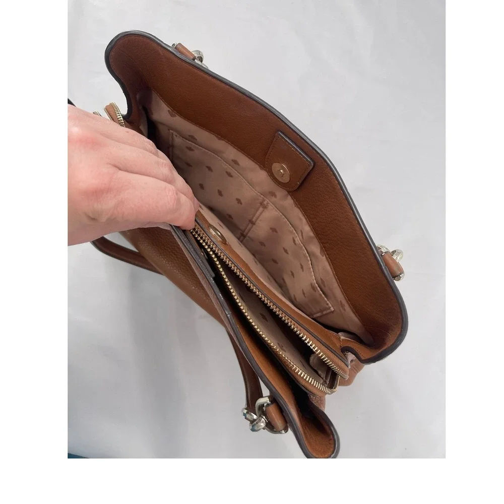Kate Spade Leila Triple Compartment Shoulder Bag Brown Pebbled Leather Tote